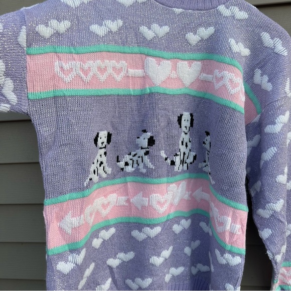 Vintage Dalmatians & hearts pastel sweater 80s Adele kawaii women’s large - Picture 2 of 5